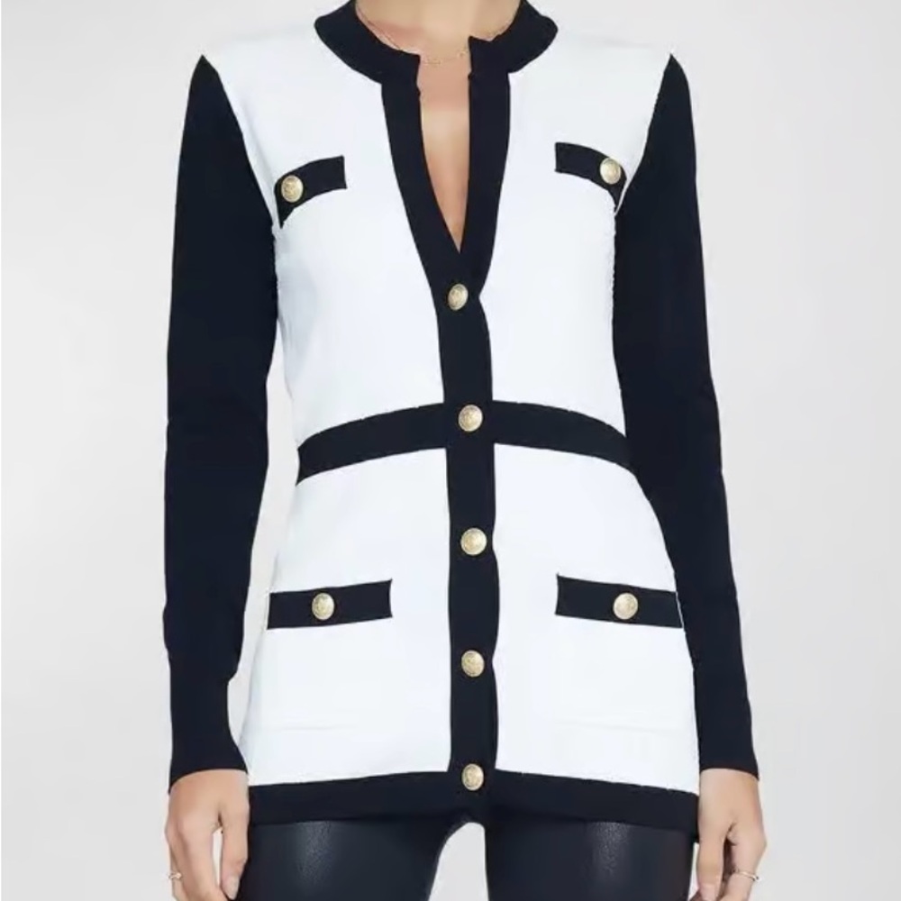 L'AGENCE clover contrast time cardigan black and white- size Medium